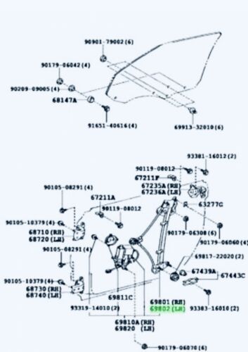 6980233020 TOYOTA OEM OEM ES300 1997-2001 Left front door window regulator 69802-33020